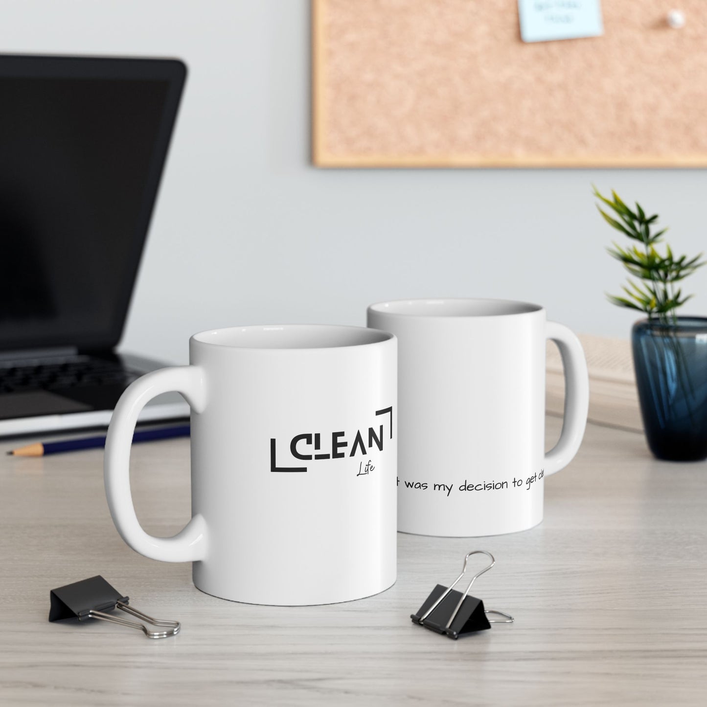 "Clean Life" White/Black Ceramic Mug, (11oz, 15oz)