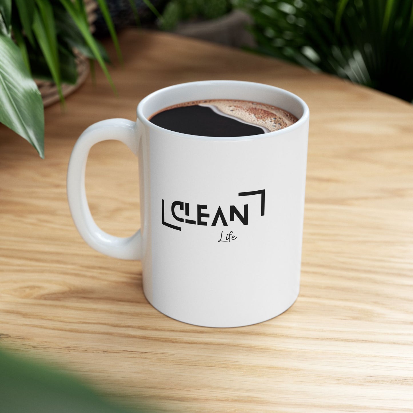 "Clean Life" White/Black Ceramic Mug, (11oz, 15oz)